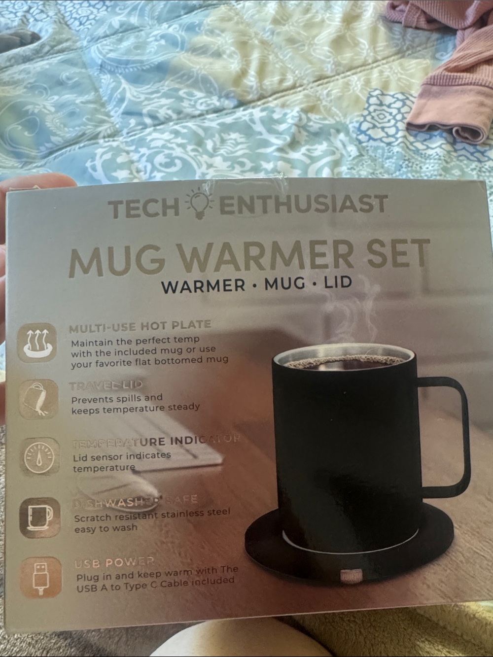 Black Mug Warmer Set with Lid